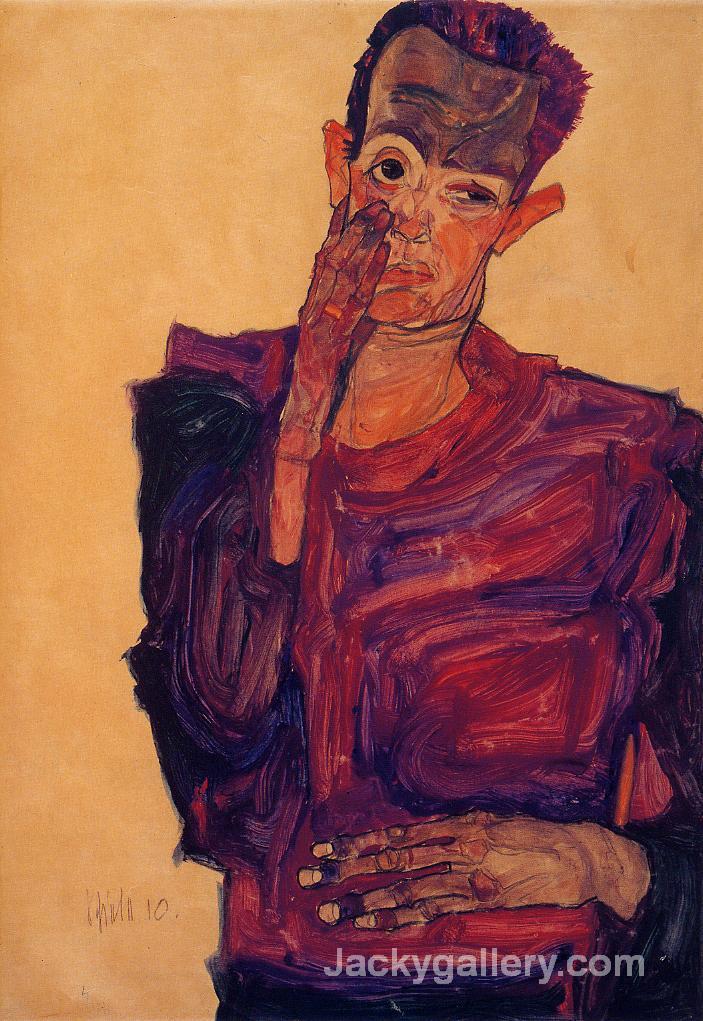 Self Portrait with Hand to Cheek by Egon Schiele paintings reproduction